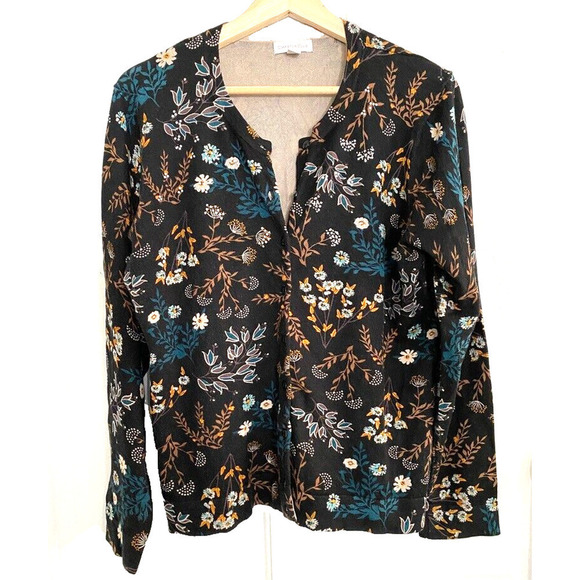 Charter Club - black with flowers button front cardigan, women size L - Picture 1 of 4